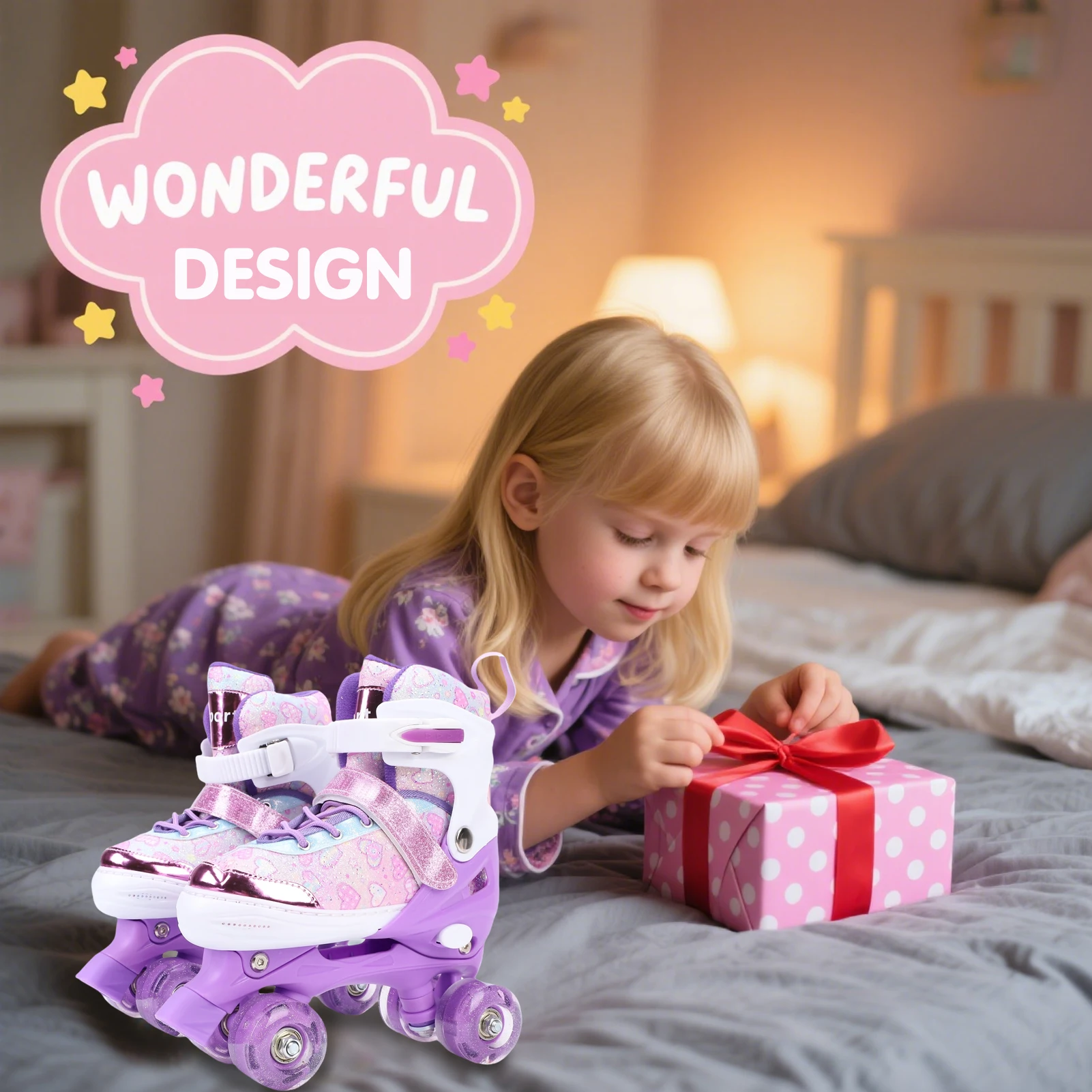 زلاجات دوارة للأطفال البنات من سن 6 إلى 12 إلى 4 مقاسات عجلة وامضة قابلة للتعديل ABEC تحمل حماية ثلاثية للأماكن الخارجية والداخلية #6