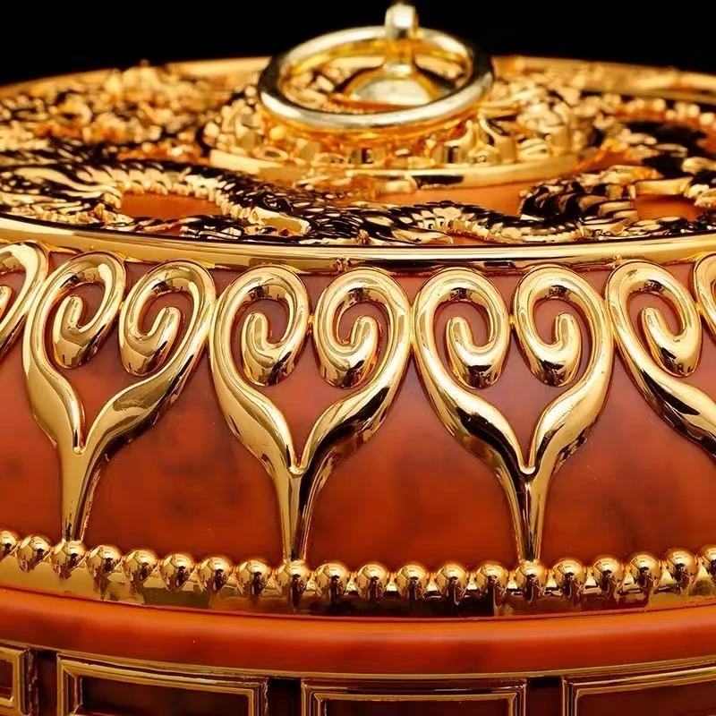 Tibetan-Style Resin Brown Jar,Eight Auspicious Food Organizer Buddhism Handicraft Storage Box,Buddhist Item Home Decorative