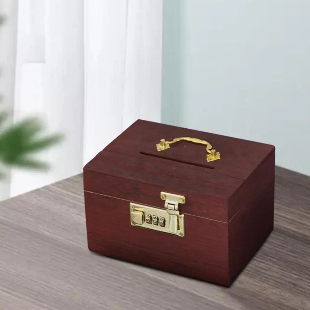 Vintage Style Treasure Storage Box Money Jar with Combination Lock Piggy Bank Organizer Safe Box Wooden Treasure Chest Box