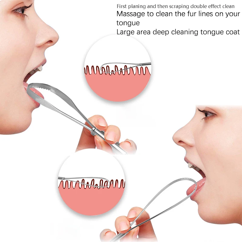 مكشطة لسان مزدوجة الوجهين من الفولاذ المقاوم للصدأ ، لسان معدني ، تنظيف رائحة الفم العذبة ، فرشاة أسنان مطلية ، نظافة الفم