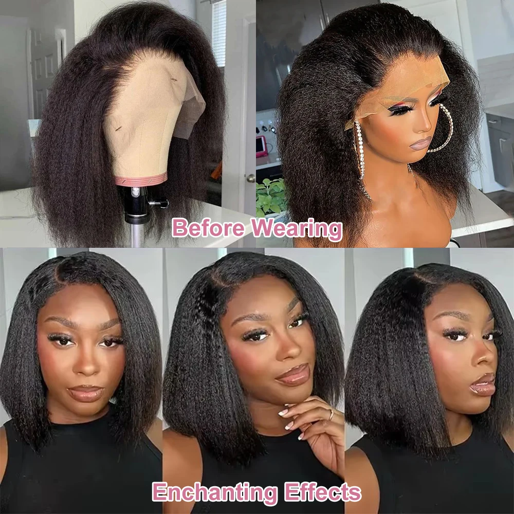 230% Kinky Straight Bob Human Hair Wigs 13x6 HD Lace Frontal Edges Curly Afro Yaki Short Hair Glueless Wigs 4x4 7x5 Closure Wigs image 5