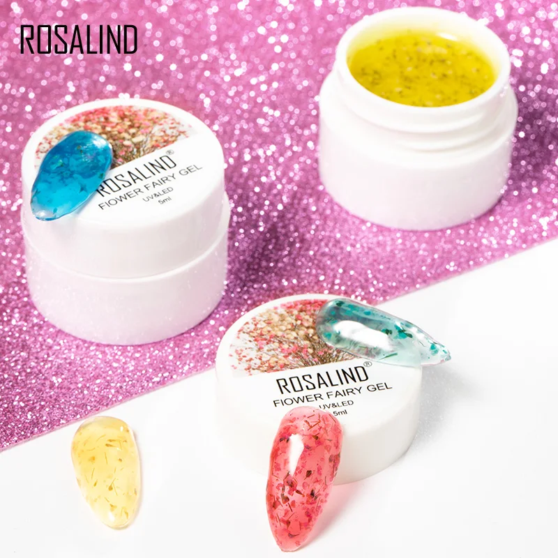 ROSALIND 5Ml เจลเจลเล็บกึ่งถาวร Fairy DIY ดอกไม้แห้ง UV เจลเล็บเล็บ Art Hybrid เคลือบเงาด้านบนเจล