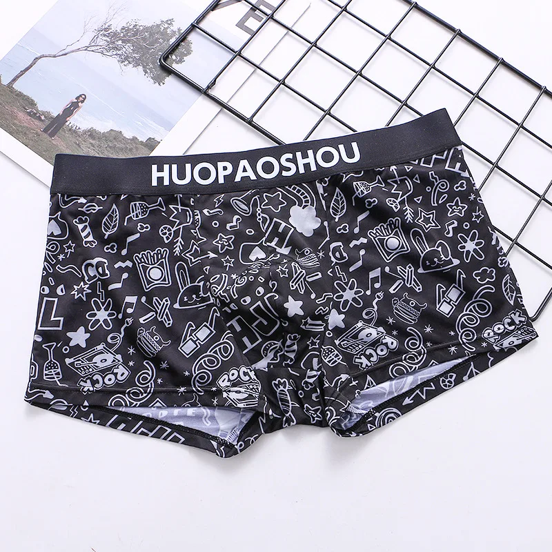 1/3/4PCS Sexy Men Boxers Underwear Satin Silky Underpants Funny Printed Short Low Rise Soft Panties Casual Skin Friendly Panties