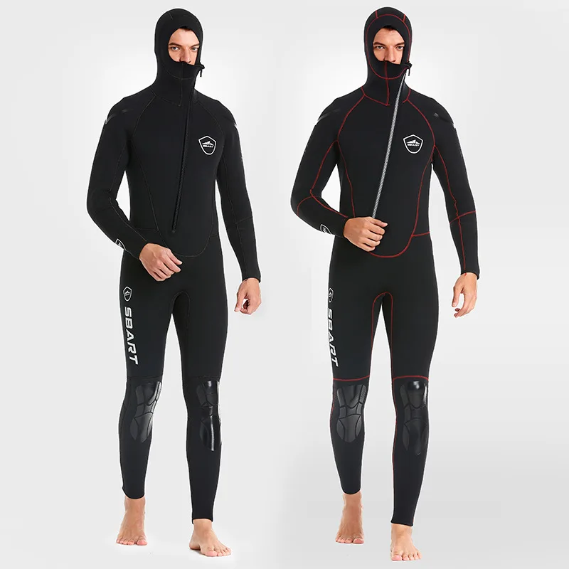 Men Scuba Diving Suit with 5mm Thickness Wetsuits Warmth One-suit Hooded Diving Clothes for Spearfishing and Swimming Gear