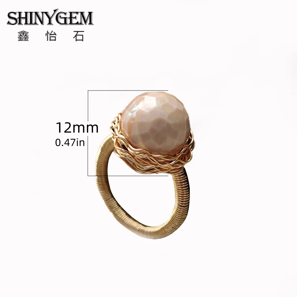 SHINYGEM 12mm Natural Faceted Irregular Freshwater Pearl Ring for Women 14k Copper Gold Plated Fully Hand Wound Wire 2026
