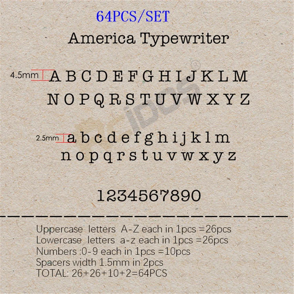 64PCS/SET RCIDOS Foil Stamping  BrassLetters,fit to movego stamp machine,Thickness 15mm,Engraving deep 2mm