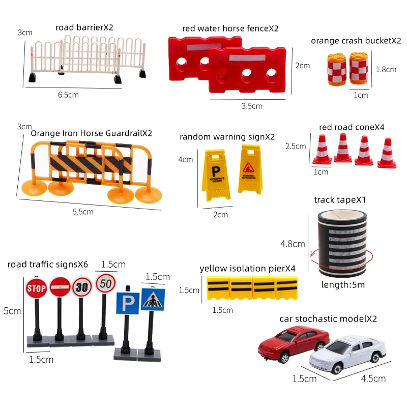 27PCS Mini PlasticTraffic Cones Sport Training Roadblock Mini Traffic Signs Roadblock Toy for Kids Construction Car Theme Party