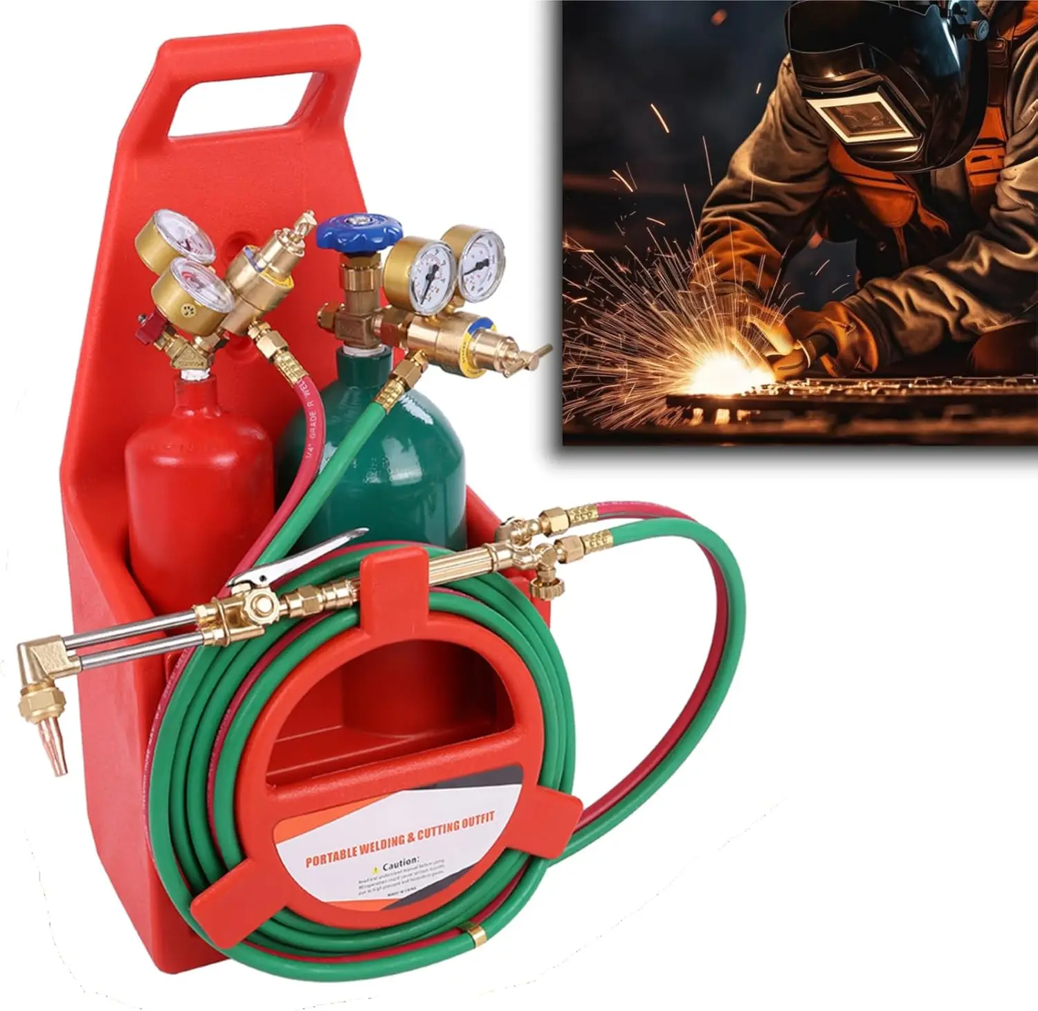 table Oxyacetylene Welding And Cutting Kit,Long Pipe Brass Nozzle Welding Torch Kit With Gauge Oxygen Acetylene, Brass