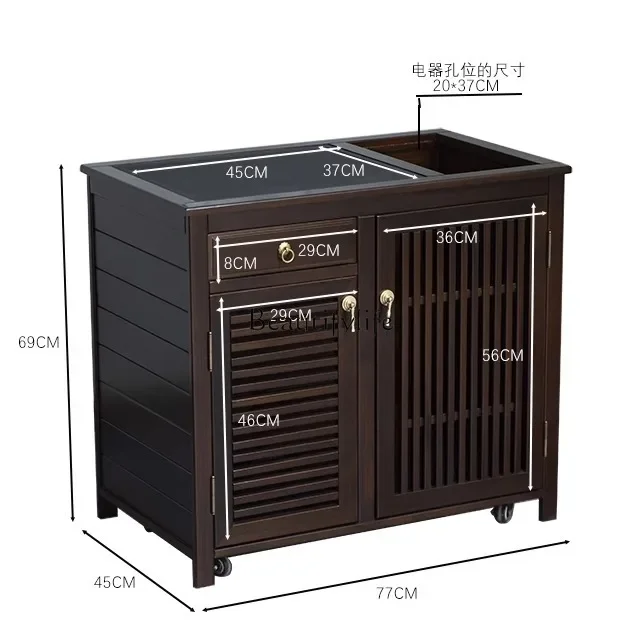 ls 42Solid wood tea cabinet movable new Chinese tea cabinet living room boiling water integrated