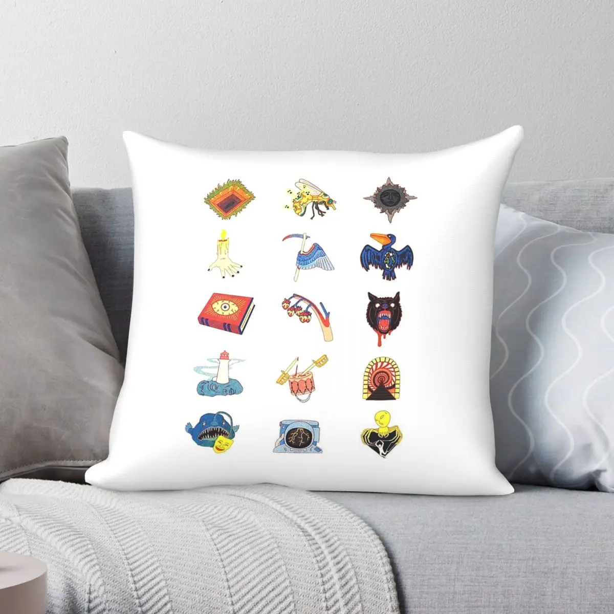 Magnus Archives 15 Fears Funda de almohada cuadrada de poliéster, lino y terciopelo, funda de almohada decorativa con cremallera creativa, funda de cojín para sofá
