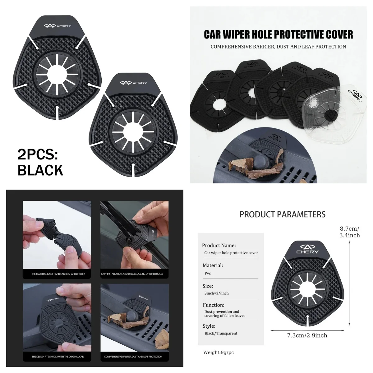 2Pcs Car Windshield Wiper Hole Bottom Protective Cover Fit Chery Tiggo7 Tiggo8 Pro Omoda5 Jaecoo J7 J8 Jetour X70 X90 Exterior A
