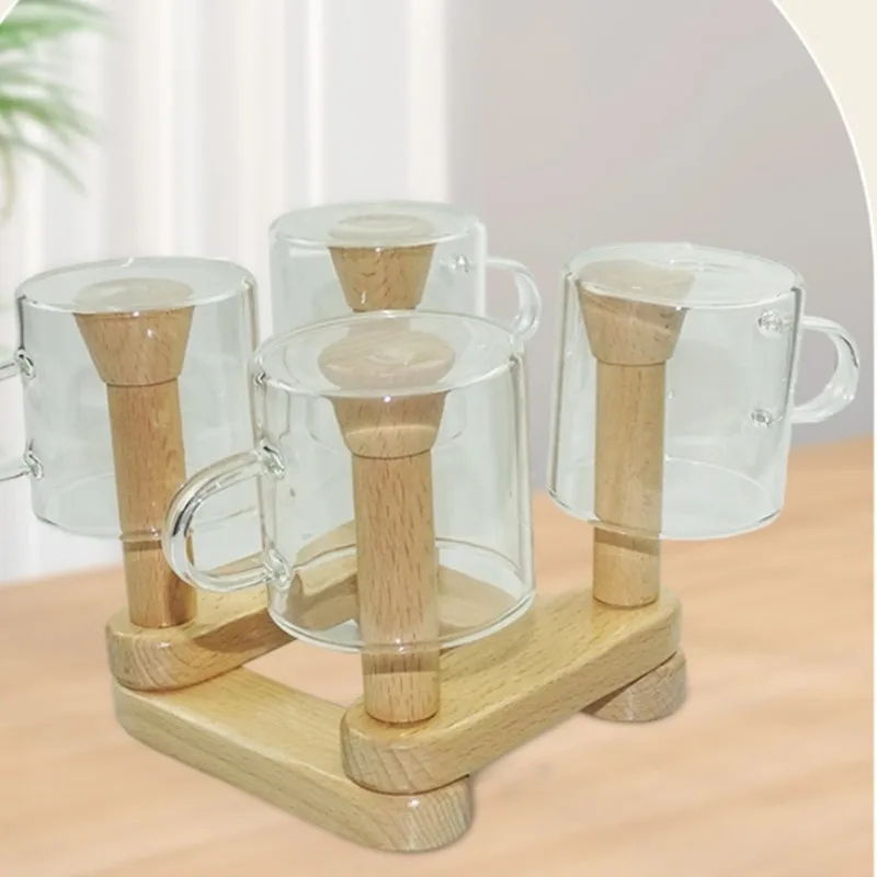 Wooden Foldable Cup Organizer Rack-Modern Minimalist Design Ideal For Kitchen And Home Storage Space