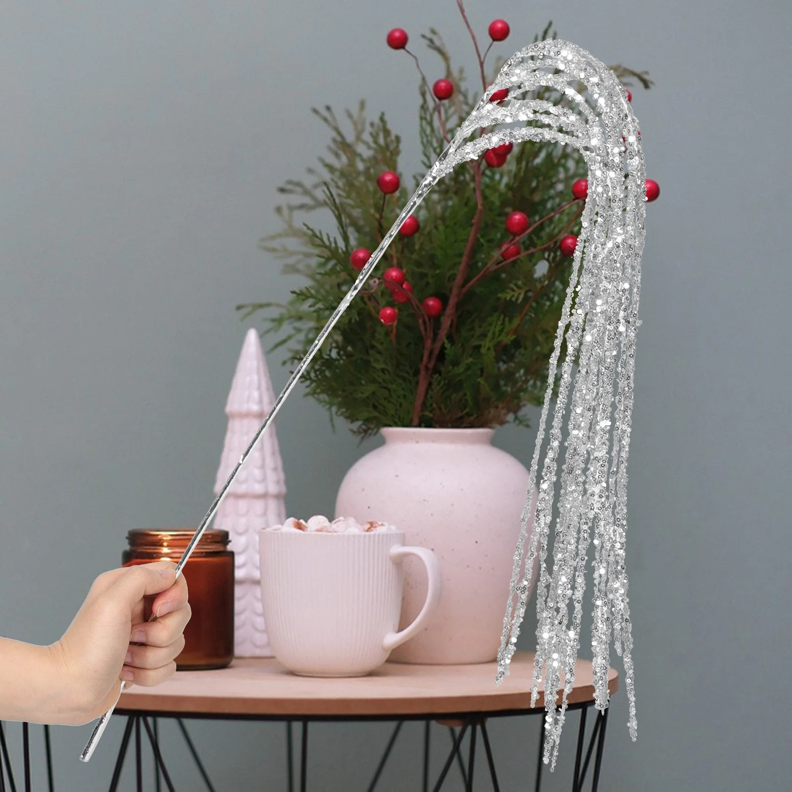 

Artificial Picks Fake Xmas Branch Sturdy Plastic Bead Branch Xmas Tree Decoration Indoor Holiday Artificial Christmas Picks