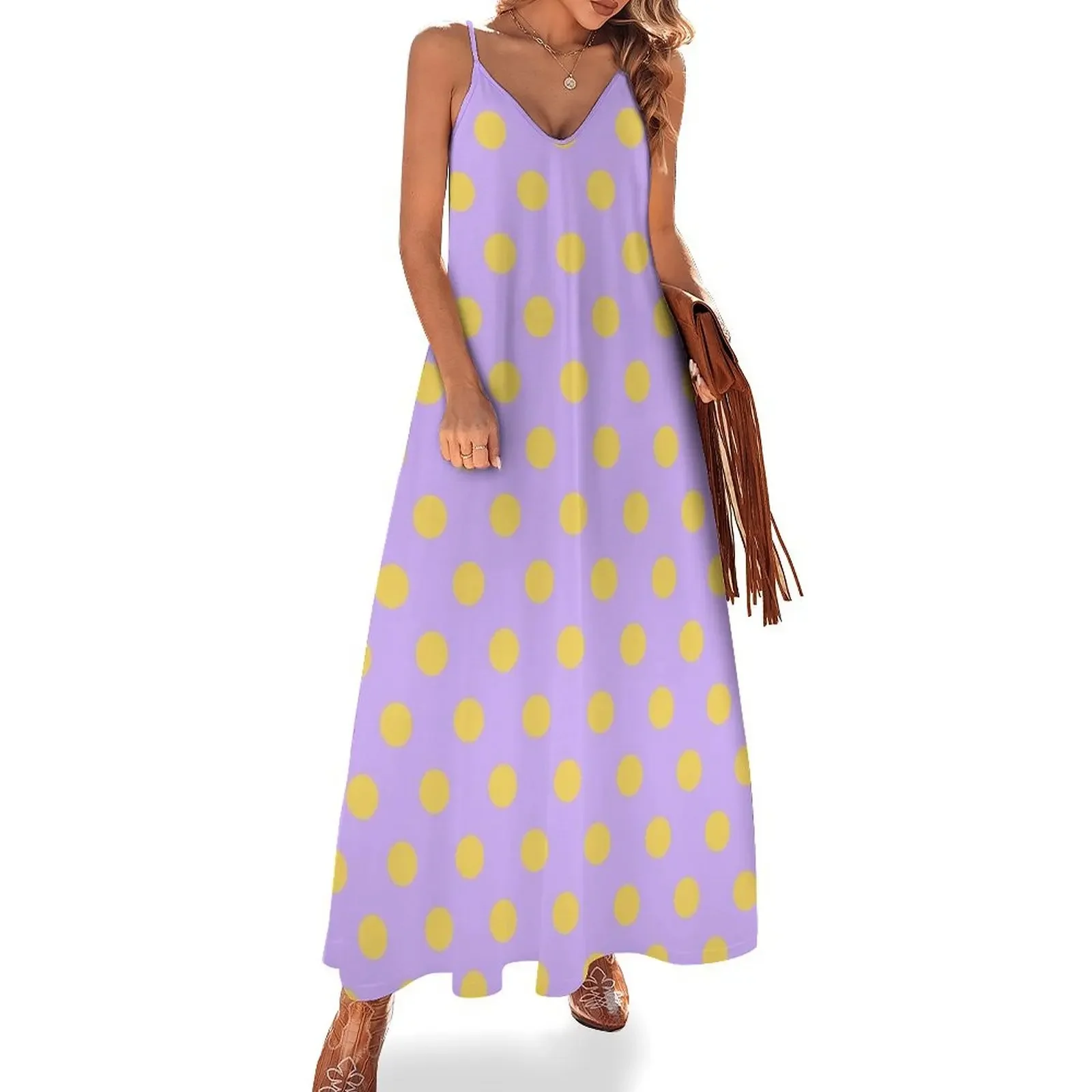 

Yellow and Lilac Polka Dots Sleeveless Dress birthday dress for women luxury 2025 evening dress ladies women summer 2025