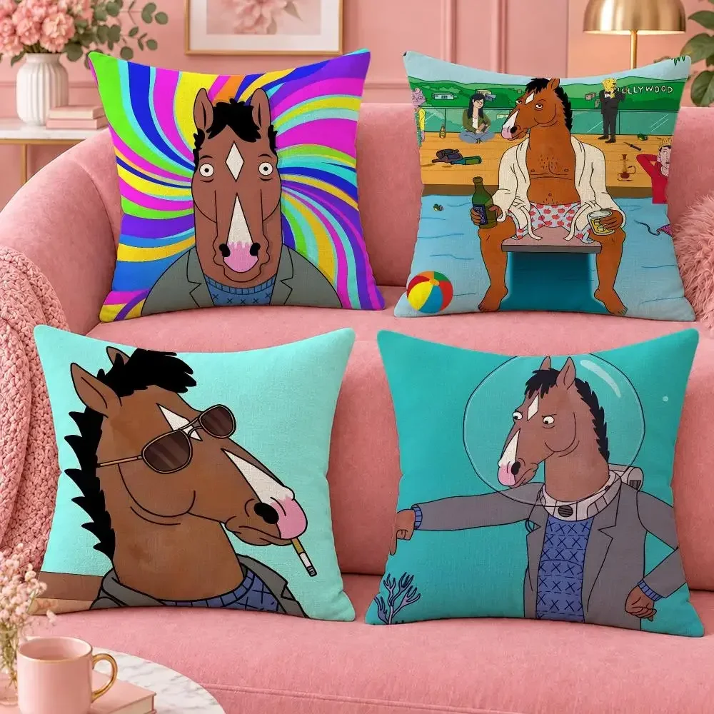 Dark Comedy BoJack Horseman Cushion Cover Cute Cartoon Throw Pillow Cover Soft Plush Cushion Cover Sofa Bedroom Home Decor