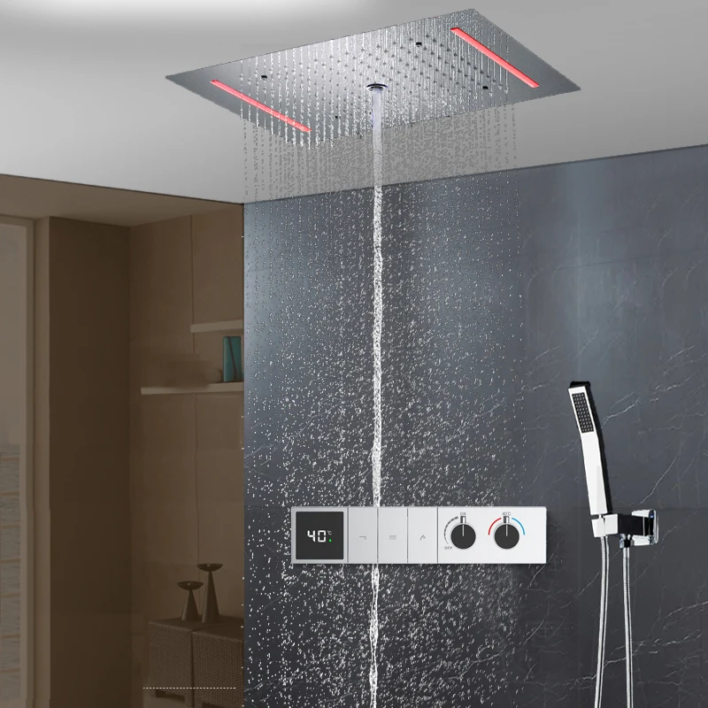 

Digital LED Shower Set Luxury Rain column 2 Function Shower head Thermostatic shower