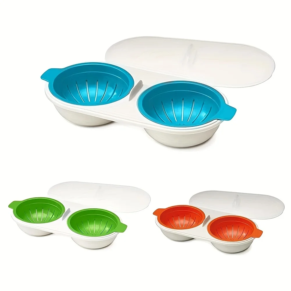 Juego de escalfador de huevos para microondas, hervidor de huevos doble para microondas, utensilios de cocina de diseño de 2 tazas, herramientas de cocina