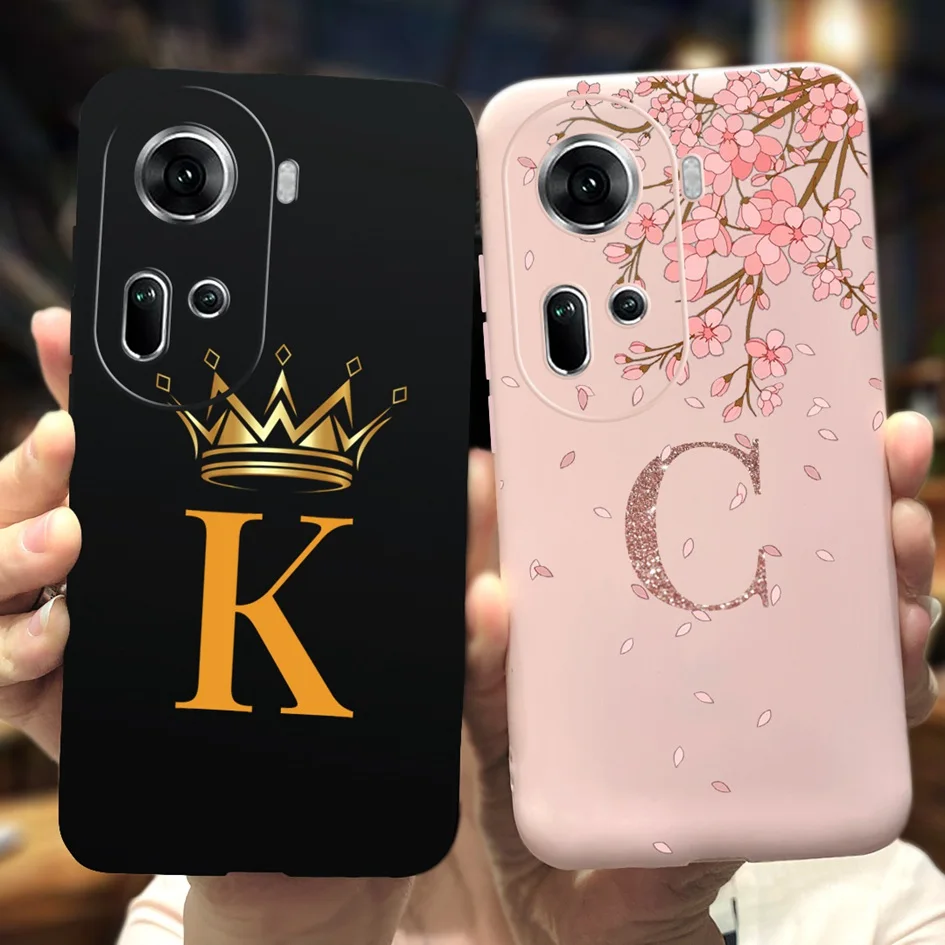 For OPPO Reno 11 Pro 5G Case 2024 Fashion Flower Crown Letters Soft Silicone Back Cover For OPPO Reno11 Funda CPH2599 Phone Case