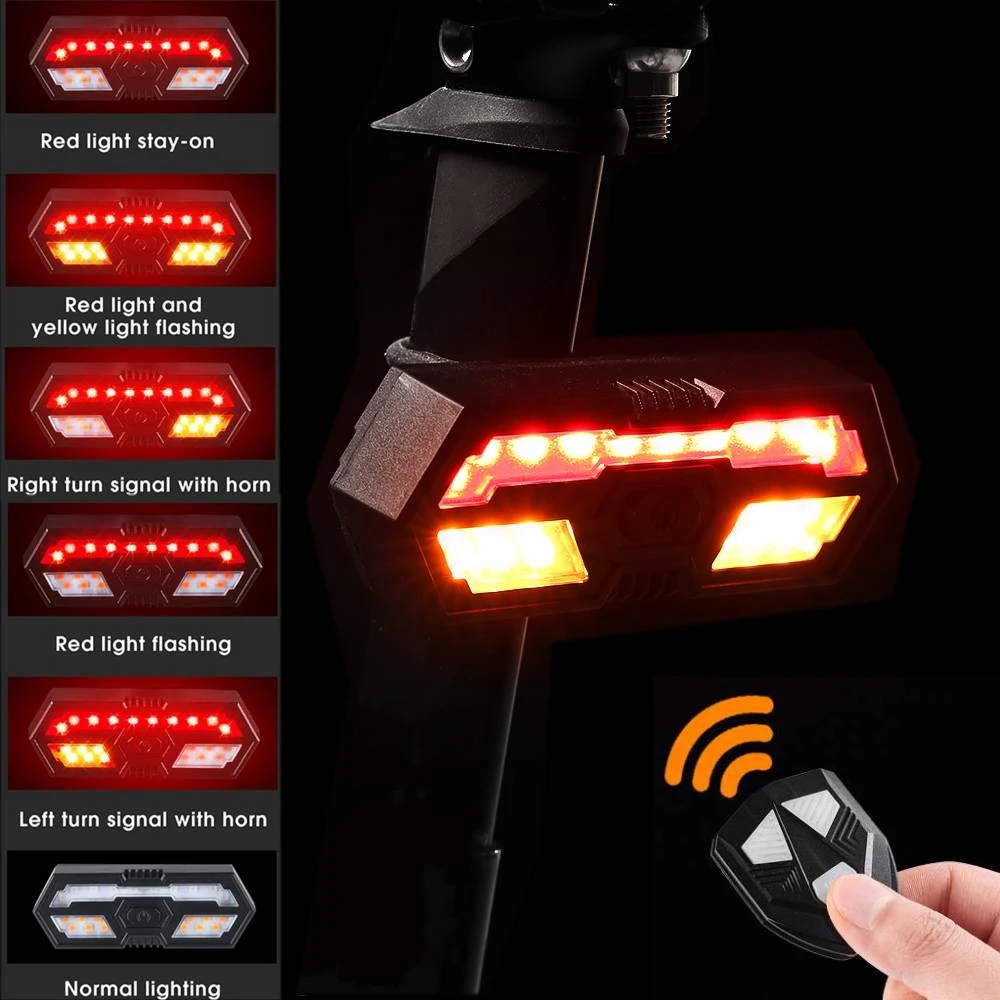 

Bicycle Taillight with Horn Wireless Remote Control Rechargeable LED Turn Signal MTB Bike Waterproof Rear Light 6 Lighting Modes