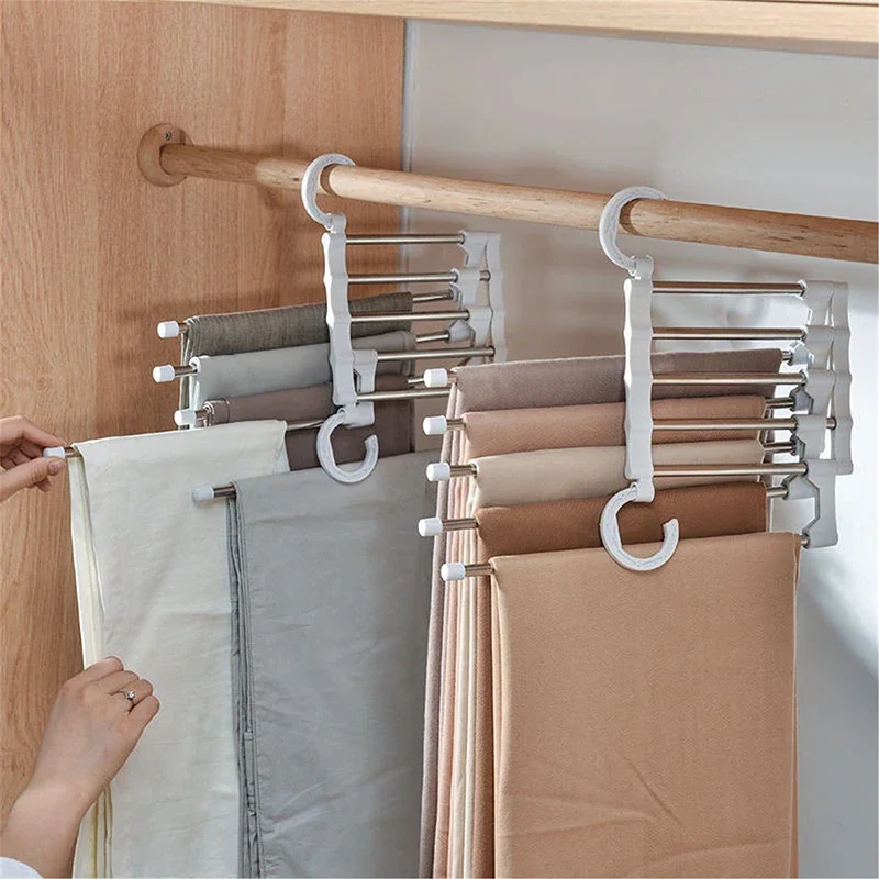 5 In 1 Magic Hanger Wardrobe Organizer Jeans Pants Trousers Scarf Tie Storage Closet Organization Wardrobe Space Saver Rack