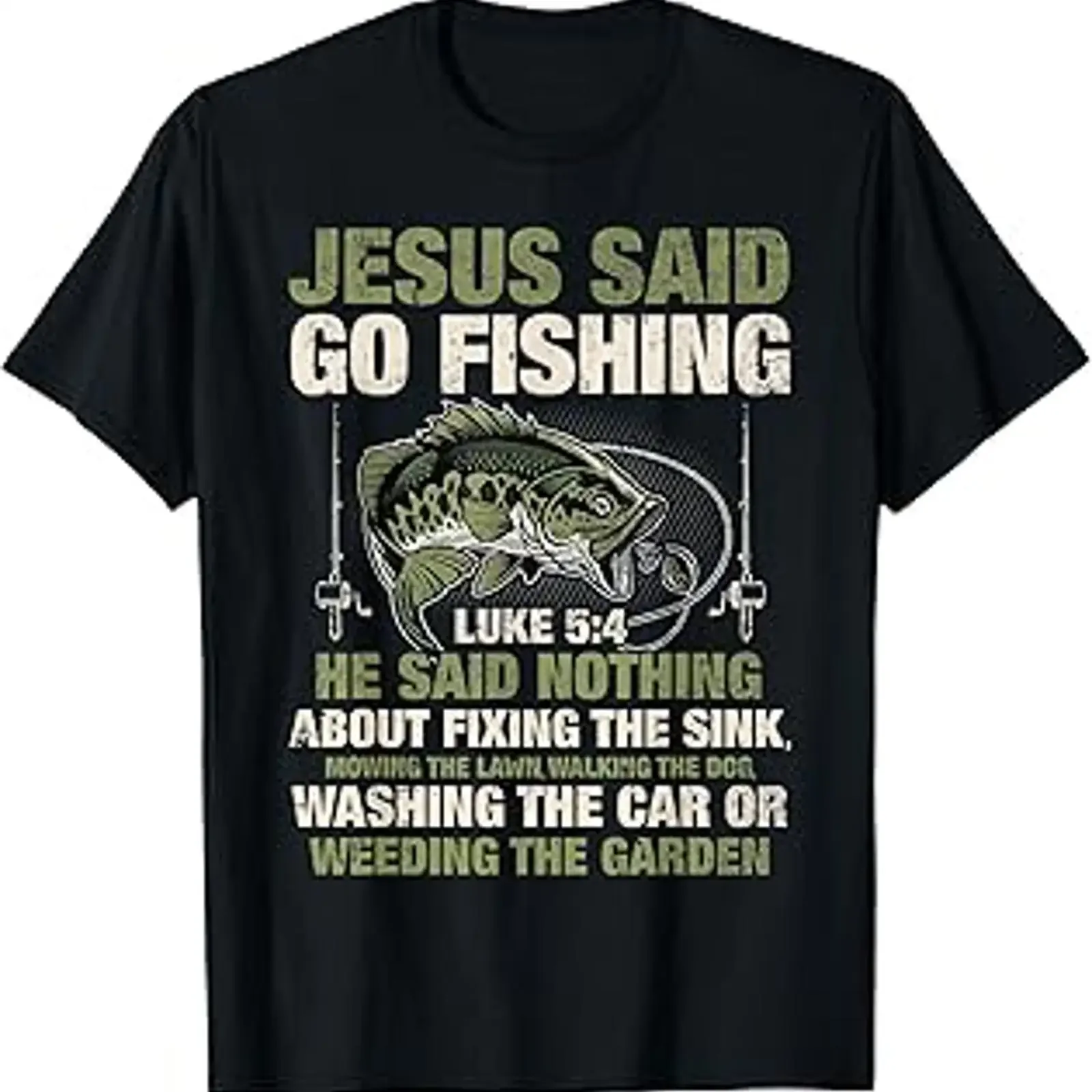 Jesus Said Go Fishing Fish Story Bible Angling Bass T Shirt vintage Washed Casual homme Soft Unisex Versatile streetwear