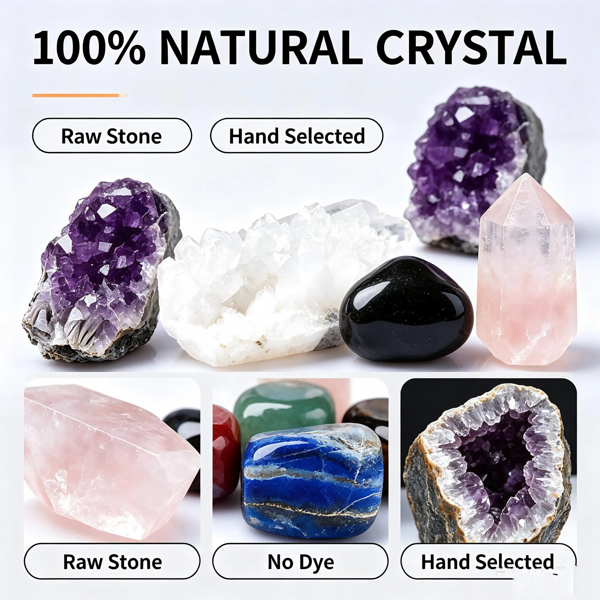 Natural Crystal Healing Set Raw Gemstone Collection Kit with Wooden Box Perfect for Home Decor Meditation Gift and Wholesale Res