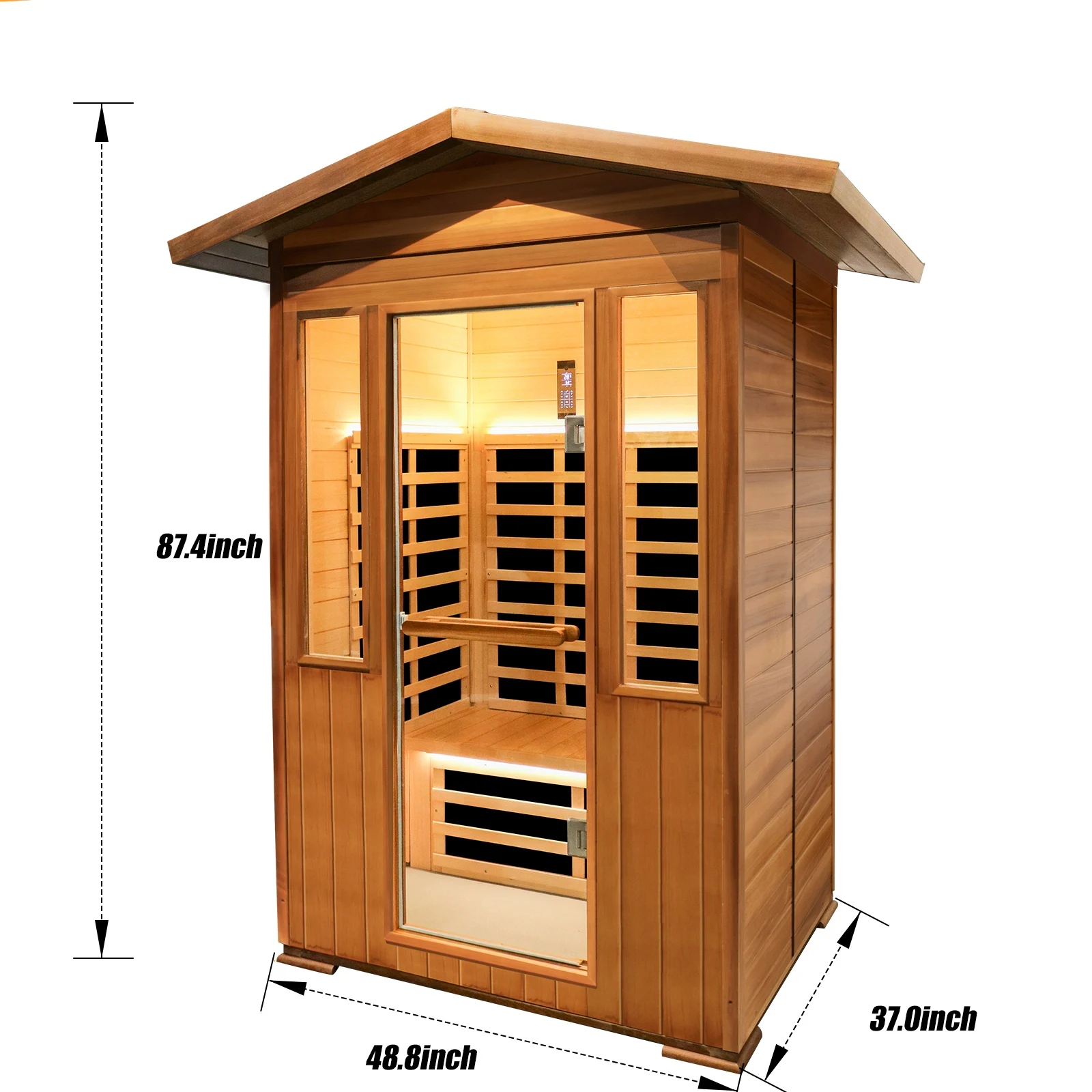 Outdoor Double Red Cedar Far Infrared Wooden Sauna Room Cabin House