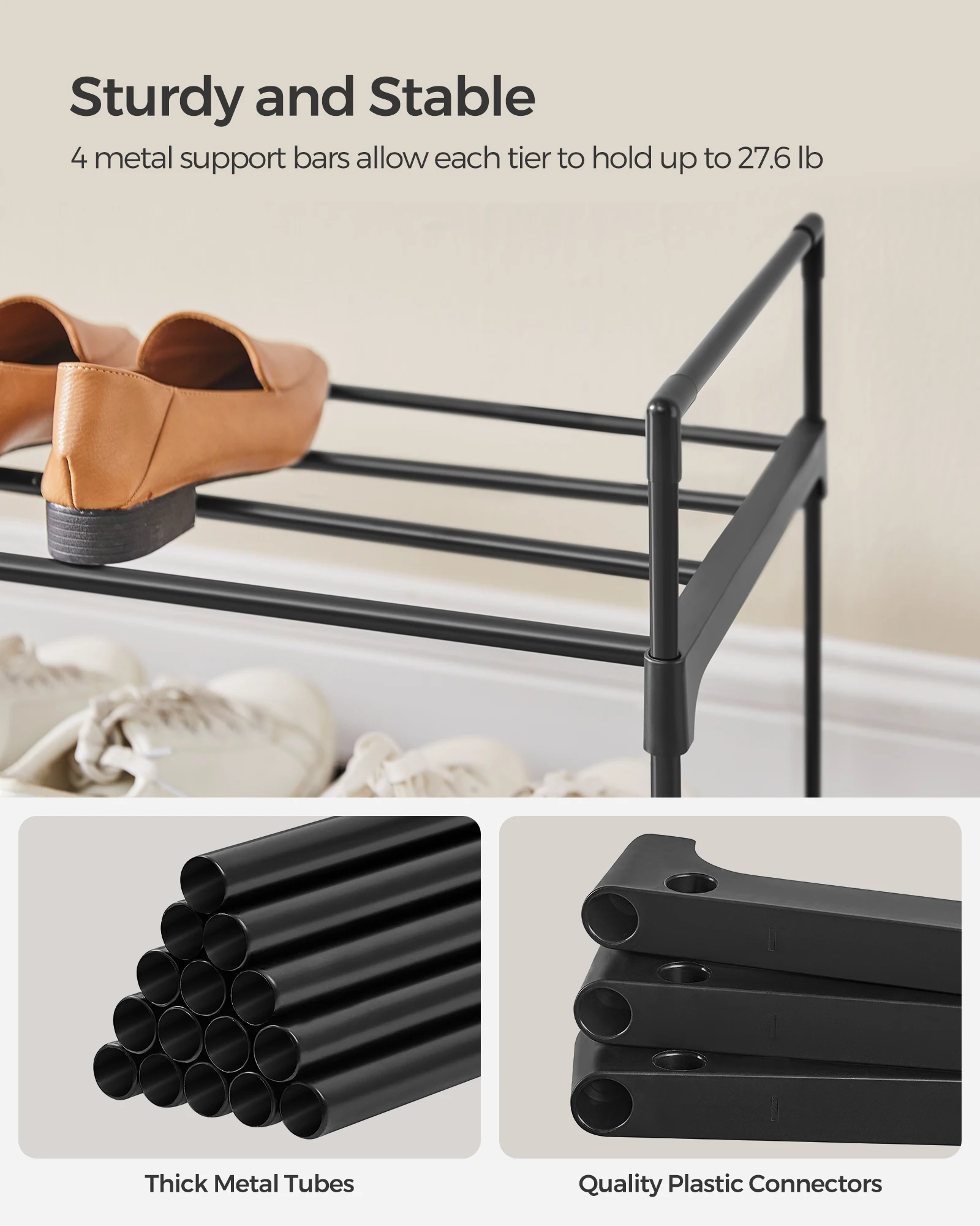 SONGMICS Shoe Rack, 3 Tier Shoe Organizer, Metal Shoe Storage Shelf for 18 Pairs of Shoes, Easy to Assemble, Entryway image 4
