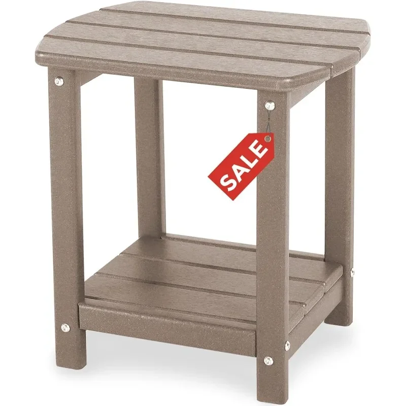 

Adirondack Square Outdoor Side Table,2-Tier Storage Patio Side Table, HDPE End Tables for Backyard Pool Porch Garden