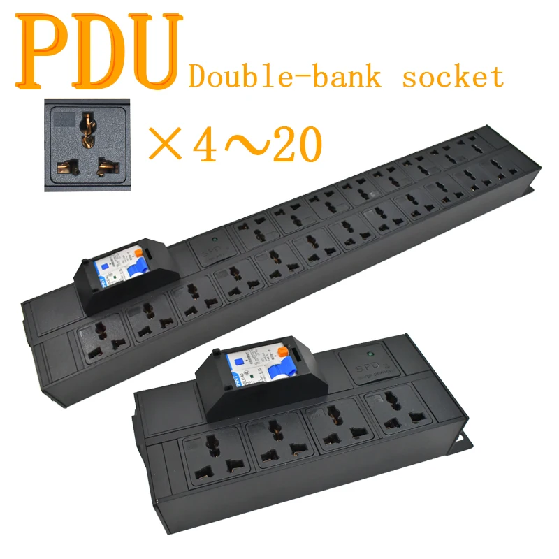 PDU Power strip Power strip Power strip Double row 10A Universal socket 4-20AC Short circuit switch with Surge protection