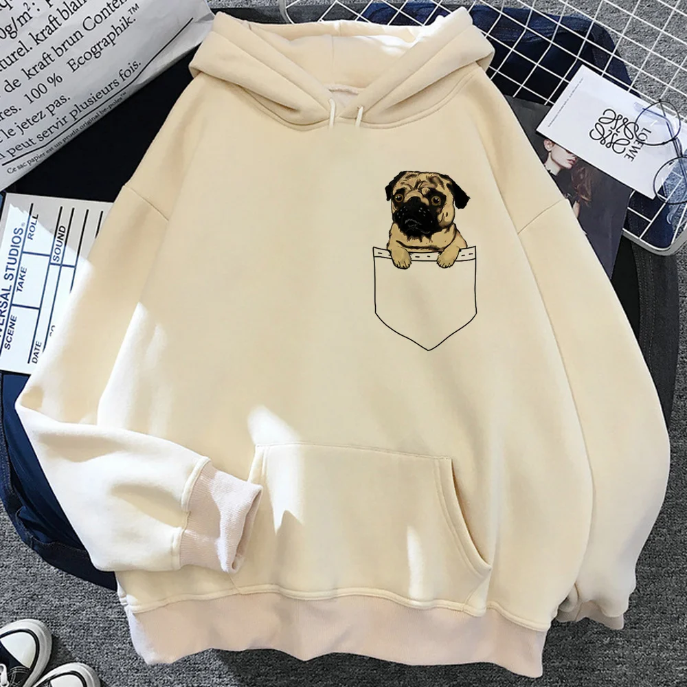 Pug hoodies women graphic anime y2k aesthetic Fleece Hood sweatshirts female graphic sweatshirts