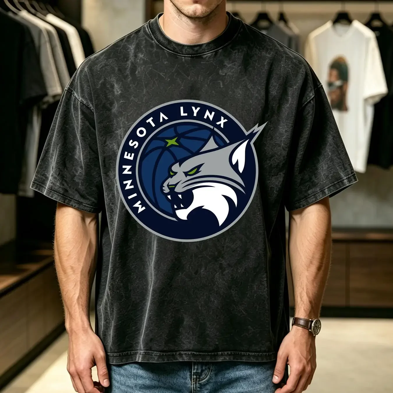 washed T Shirt WNBA Minnesota Lynx Men's Crew Neck Size M long or short sleeves vintage Washed fashion streetwear Breathable