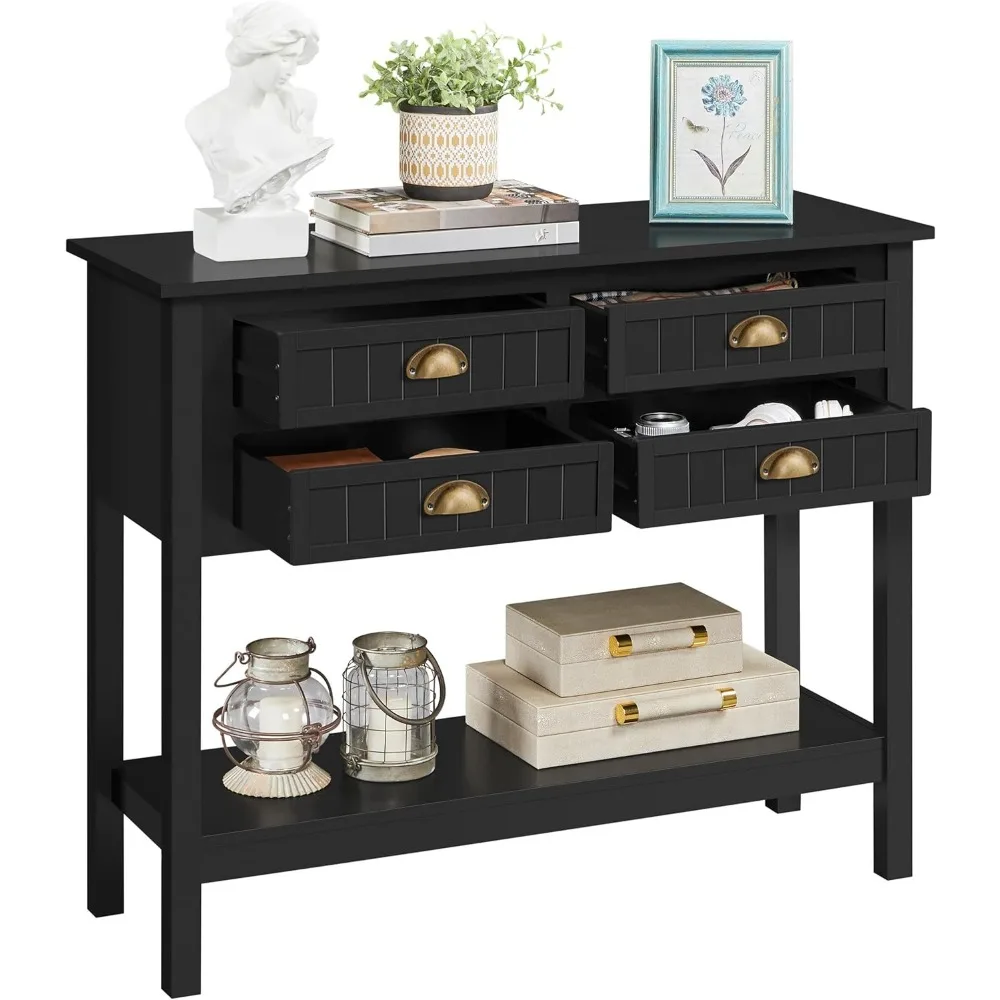 

Sturdy Console Table with 4 Drawers, Sofa Side Table with Bottom Open Storage Shelf, Heavy-Duty Entryway Tables for Hallway/L