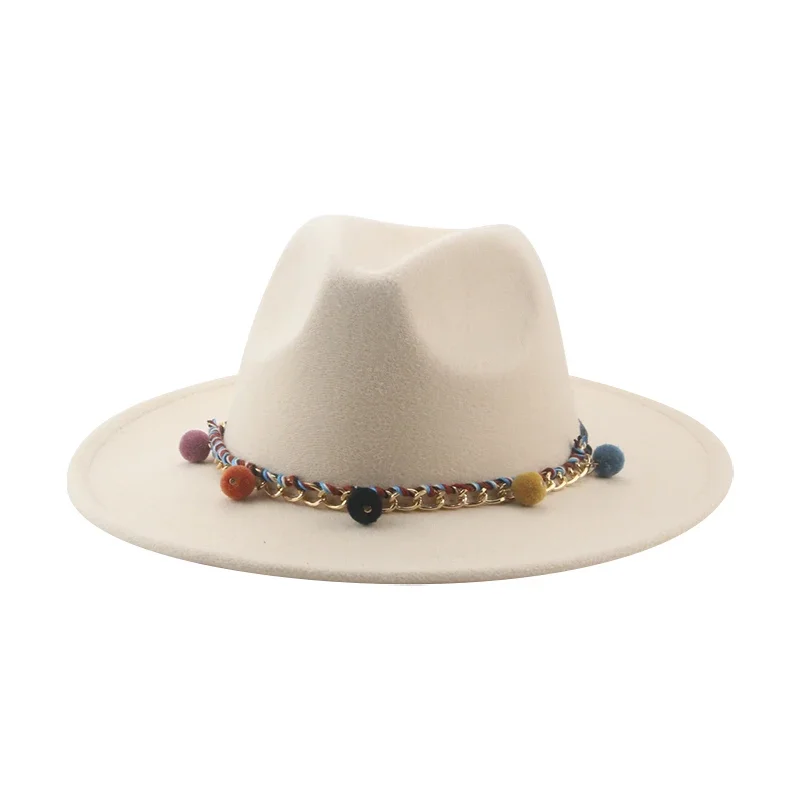 

Hats for Women Hats for Men Fedora Hat Chain Formal Wide Brim Cowboy Hat Panama Felt Caps Men Solid 62cm Sombrero Hombre Gorras