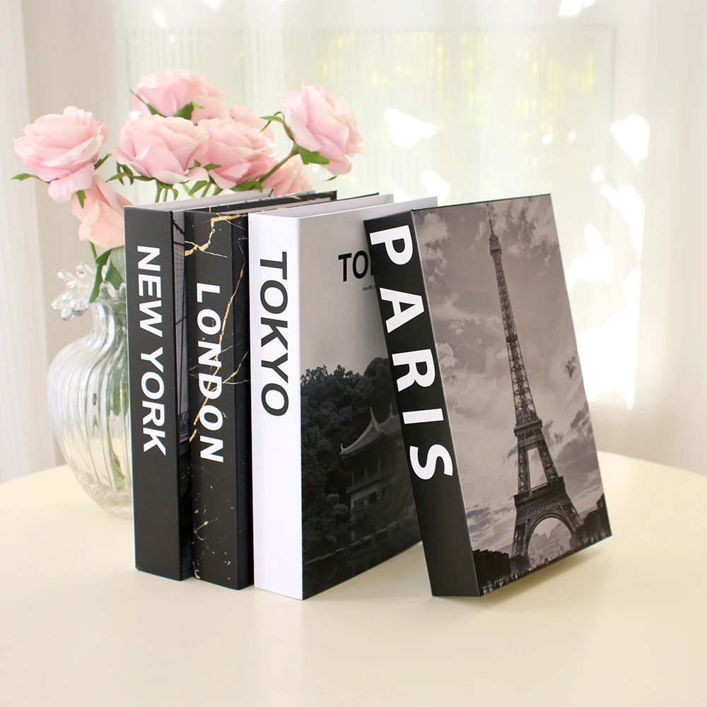 Simple Fake Books for Decoration Coffee Table Modern Home Decoration Book Box Remote Control Storage Box Paris London New York