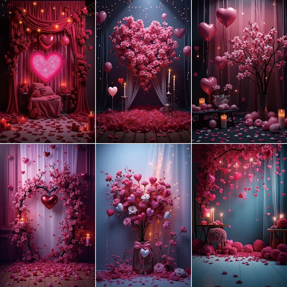 

MOON.QG Romantic Valentine's Day Backdrop Photography Pink Flower Curtain Drapes Background Women Birthday Photocall Accessories