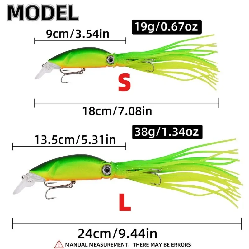 23cm 38g Harter Köder Angelköder Minnow mit 3D-Augen und Bart Oktopus Tintenfisch Garnelen Angelzubehör für Angler