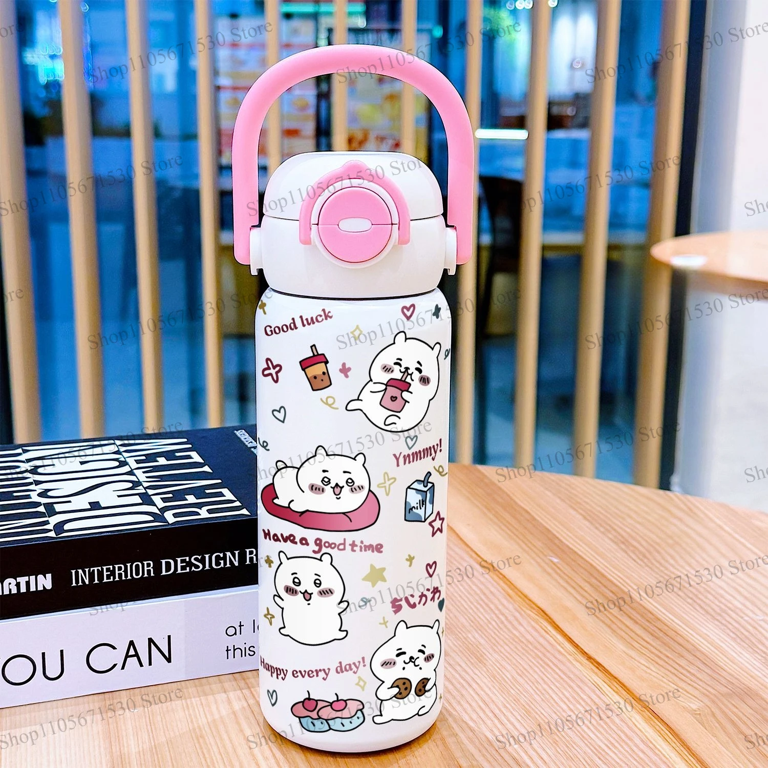 Kawaii Chiikawa Thermos Cup Large Capacity Double Drink Straw Mug Portable for Work School Men Women High Appearance Cartoon