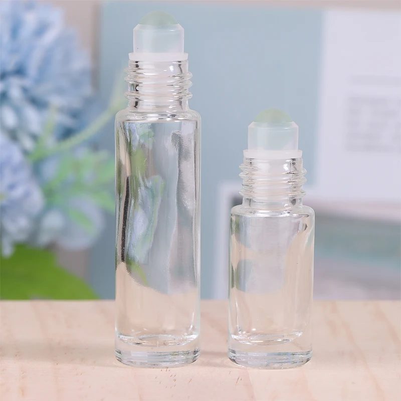 5 uds 5/10ml botella de bola de rodillo de Perfume de vidrio transparente vacío contenedor de líquidos rellenable frasco de aceite esencial cosmético