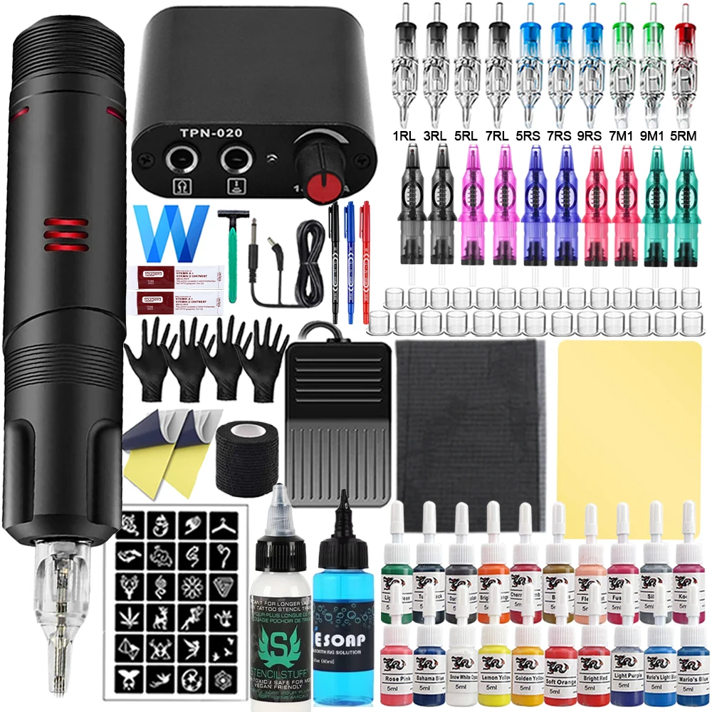 

Complete F1X Tattoo Pen Machine Kit with Rotary Tattoo Machine Power Supply Cartridge Needles for Permanent Makeup Tattoo Set
