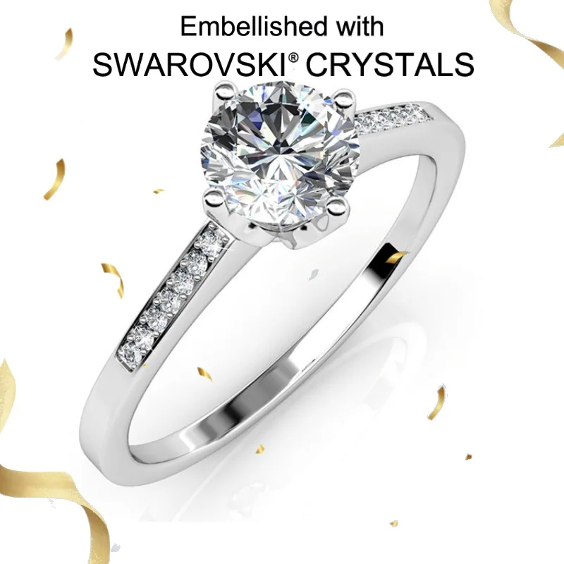 

Daisini 925 Sterling Silver Wedding Ring for Women with Swarovski Crystal Fine Jewelry Round Cut Elegant Band Classic Design