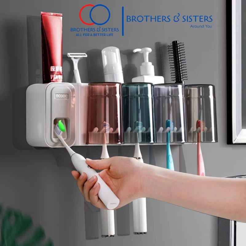 

Multi-Functional Smart Toothbrush Holder Wall-Mounted Toothbrush Cup Holder Bathroom Shelf Toothpaste Dispenser Sanitary ware