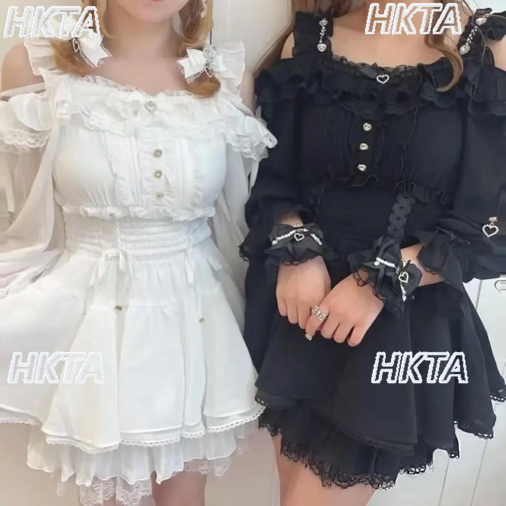 

Японская серия Sweet Fairy Girls: Комплект из 2 предметов – платье с открытыми плечами, шифоновое, с рюшами, длинными рукавами и юбка, для женщин, модель Liz