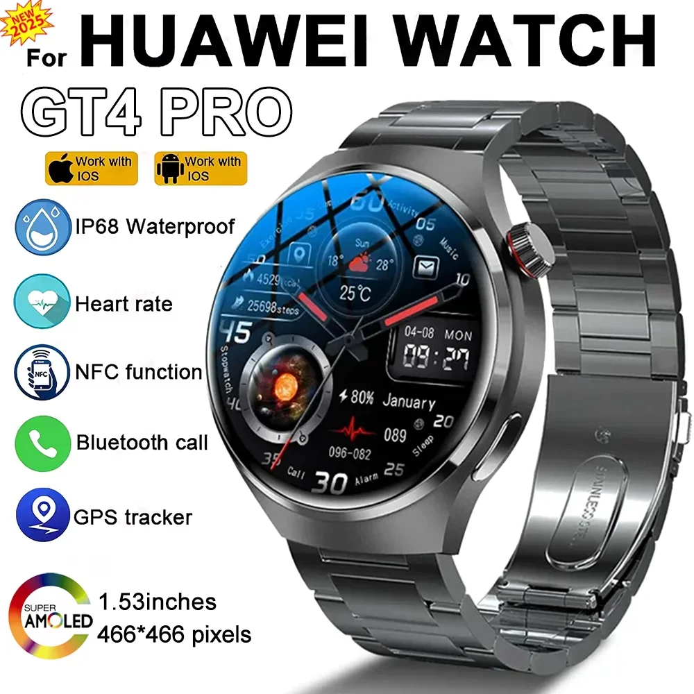 

Новые часы 4 Pro S612W для занятий спортом на открытом воздухе Смарт-часы для мужчин 1,53 дюйма AMOLED NFC GPS Компас Сердечный ритм Водонепроницаемые умные часы BT Call