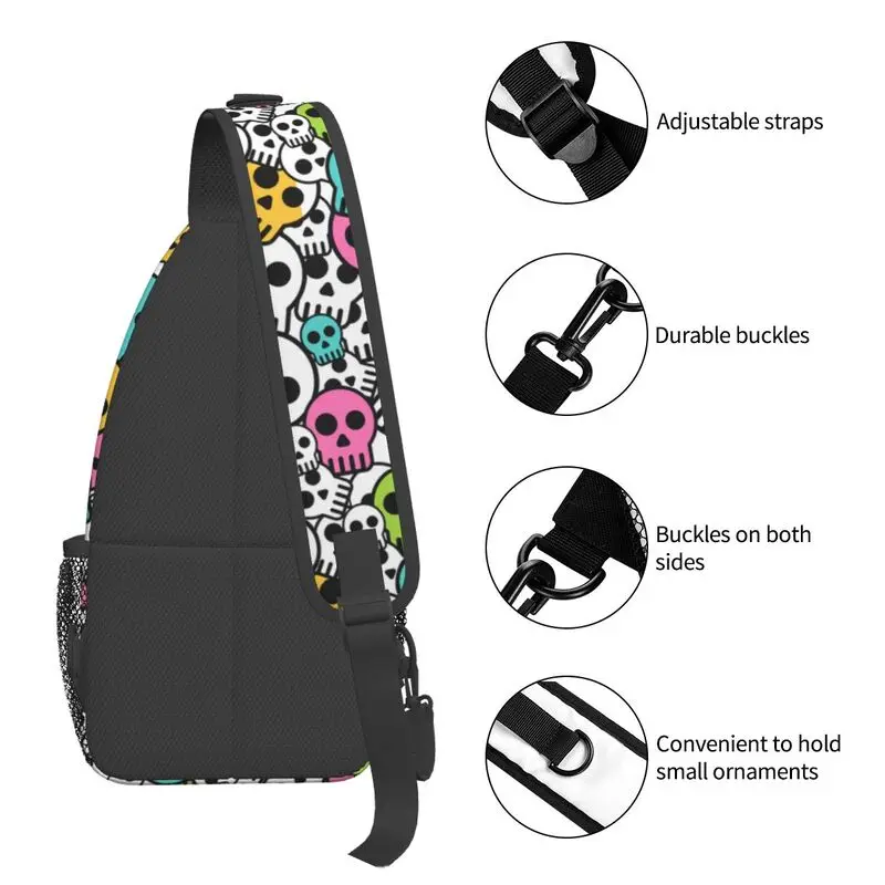 Mochila cruzada con esqueleto gótico para hombre, bolso de hombro para el pecho, a la moda, para acampar y montar en bicicleta