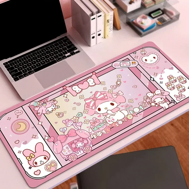 Alfombrilla de ratón con dibujos animados de Sanrio HelloKitty Kuromi Lotso alrededor, alfombrilla grande para oficina de estudiantes, alfombrilla gruesa resistente al desgaste para juegos de ordenador