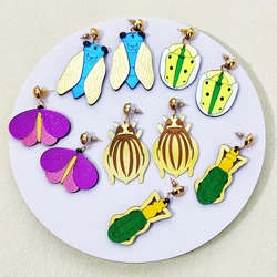 KUGUYS New in Insect Butterfly Drop Earrings for Women Earrrings Woman Mirror Acrylic Jewellery Cicada Beetle Accessories