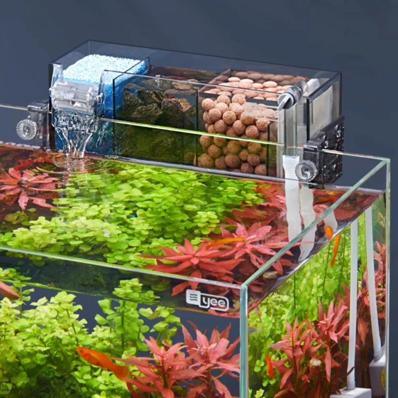 Overhead Fish Tank Filter Small Waterfall Hang on Aquarium Filters Circulation Oxygenate Filter System Fishbowl Water Purifier