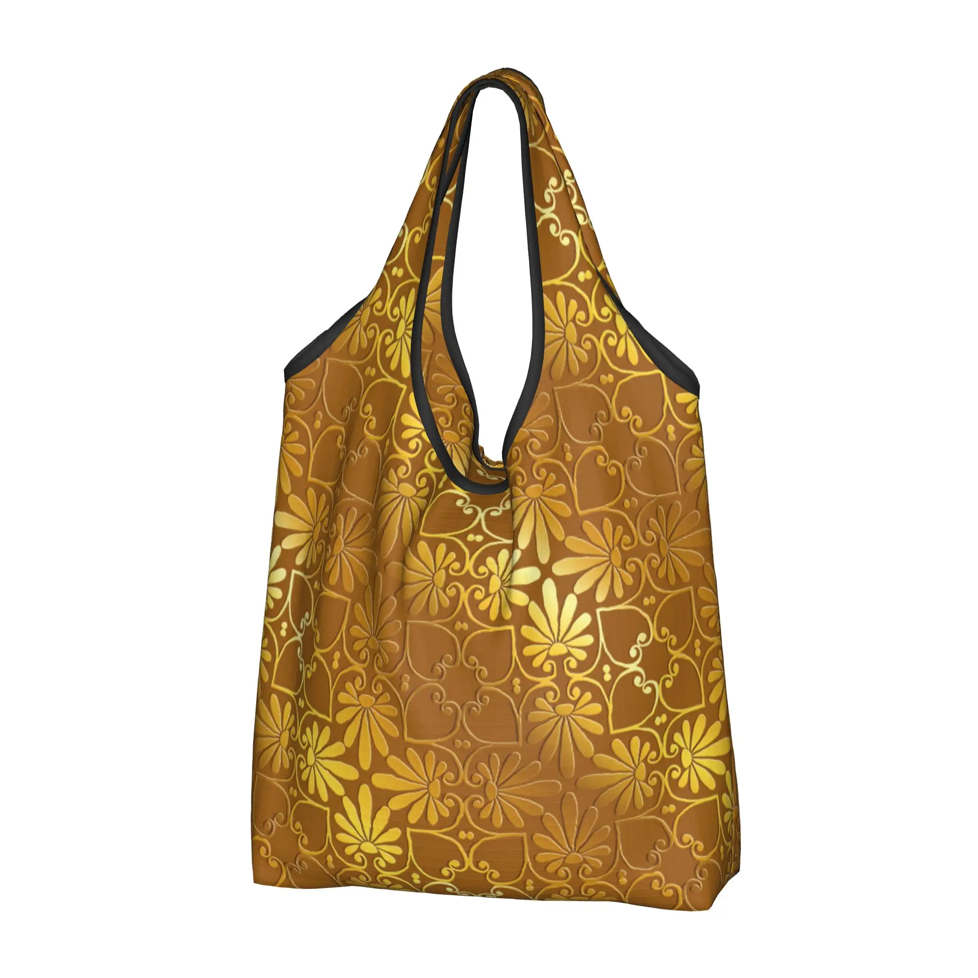 Recycling Baroque Floral Greek key Meander  Shopping Bag Women Tote Bag Portable Palmette Anthemion Grocery Shopper Bags