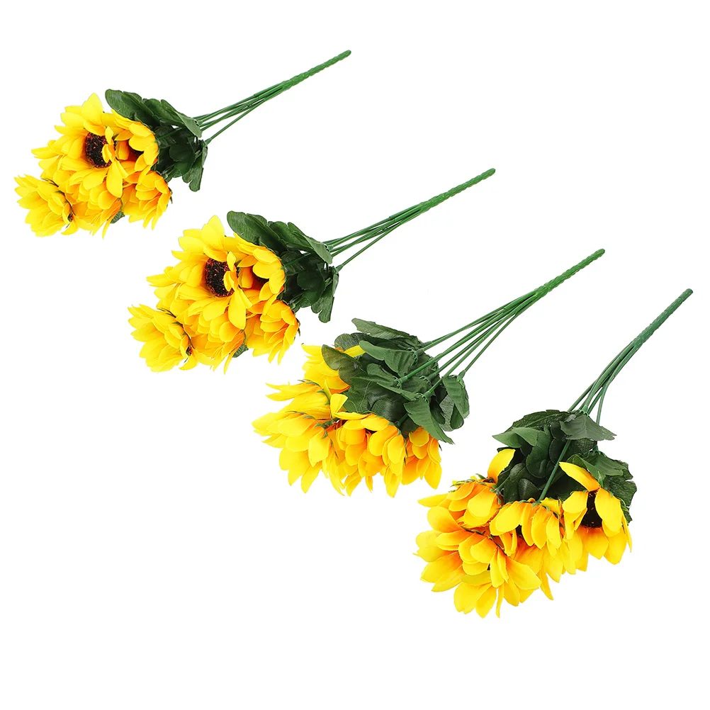 

4 Bunches Simulated Sunflower Realistic Bouquets Wedding Artificial Floral Picks Silk Fake Simulation